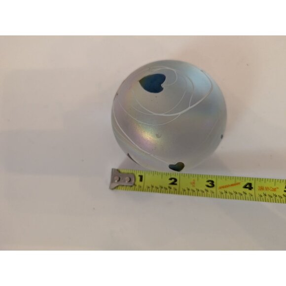 Handblown Iridescent Glass Paperweight With Heart Design & Swirl Pattern - Picture 6 of 6